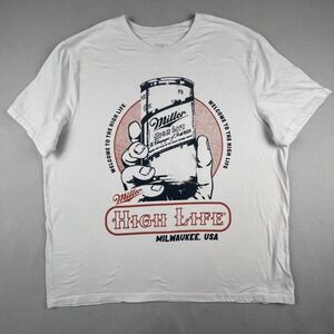 Miller High Life Graphic T-Shirt Mens XXL White Beer Can Vintage Style Tee